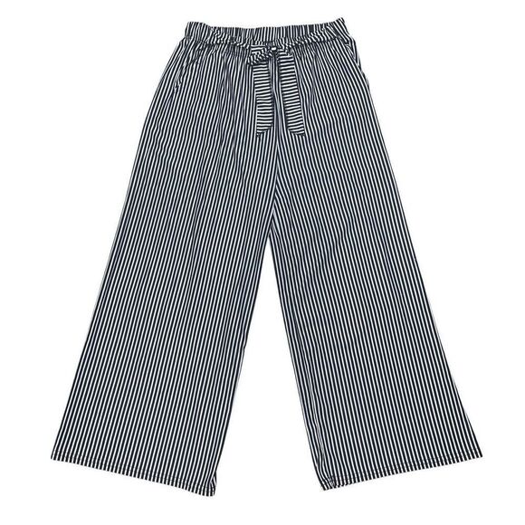 Mei ing Womens Size Small Tie High Waist Cropped‎ Pants Black White Stripe - Picture 1 of 7